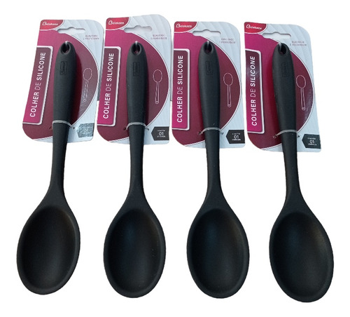 Colheres Silicone Arroz Servir Não Riscam Panelas Kit 4 Pçs