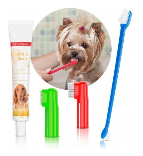 Crema Dental Para Perros + 3 Cepillos De Dientes Mascotas