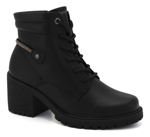 Bota Couro Feminina Comfortflex Strass Estilosa Salto Baixo