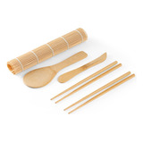 Kit Sushi Em Bambu  Tapete, 2 Pares Hashi, 1 Colher, 1 Faca 