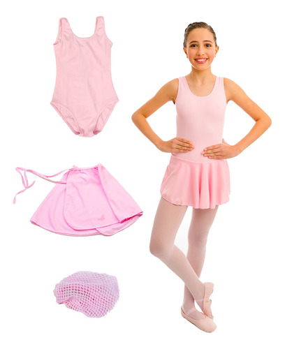 Kit Ballet Infantil Balé Bailarina Collant, Saia, Redinha