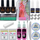 Kit Profissional Manicure Fibra Tips Lixa Pincel Gel Pinça  