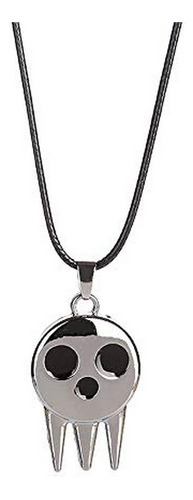 Collar - Black Enamel Silver Plated Metal Leather Chain Ghos