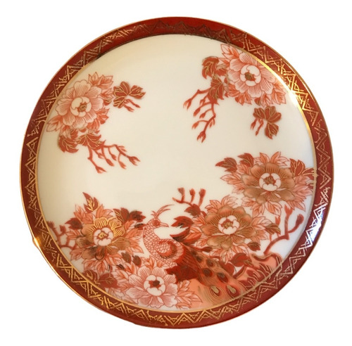 Plato Decorativo Antiguo Tsuji Floral Pintado A Mano Oro 24k