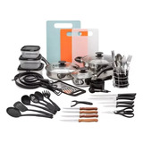 Batería De Cocina Hotspot 64 Piezas Set Z629 Olla Utensilios Color Negro