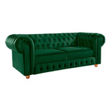 Sofá Chesterfield Bourbon Veludo Verde Musgo Via Encanto 