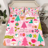 Sábana Ajustable De Navidad Rosa Erosebridal, Juego De Cama 