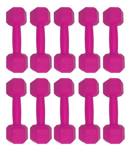 Pack X10 Mancuernas 2kg C/u Pesas Recubiertas Entrenamiento Color Rosa