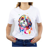 Polera Estampada Dama 100%algodón Shih Tzu Colores 581