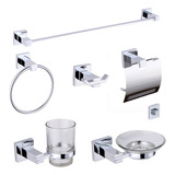 Set Accesorios De Baño 6 Piezas Cromado Cuadrado Nuvis