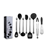 Set Utensilios De Cocina X8u Mango Acero Inox Punta Silicona