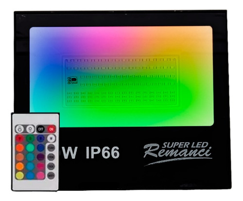 Refletor Holofote Led Rgb Multicolorido Com Controle 100w