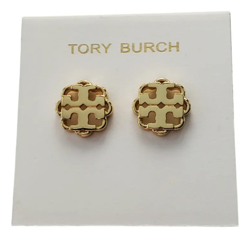 Aretes Tory Burch Logo Flor Loto Dorada