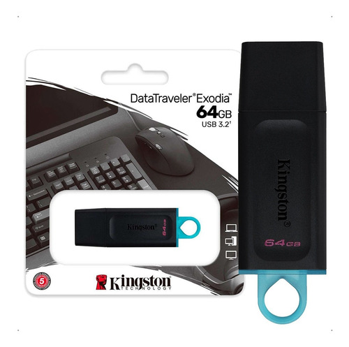 Pendrive Kingston Dtx/64gb Usb 3.2 Preto E Azul Dt Exodia