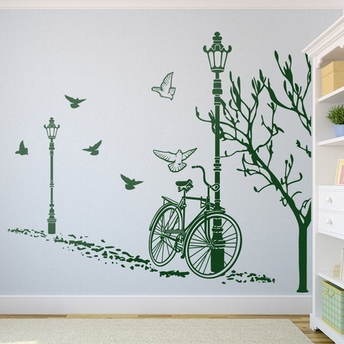 Vinilo Decorativo Autoadhesivo - Bici, Faro Y Paloma 170x142