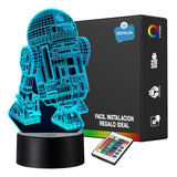 Lámpara De Noche 3d Led Star Wars R2d2 Decoración Holograma