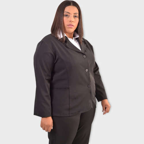 Blazer Social Forrado Two Way Marinho Especial Plus Size 