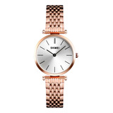 Reloj Mujer Skmei 1458 Acero Minimalista Elegante Clasico Color De La Malla Dorado/rosa