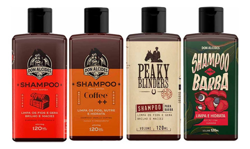 Kit 4x Shampoo Barba Negra Coffee Peaky Guaraná Don Alcides