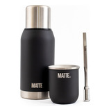 Set Termo Matte Black 750cc + Mate Steel + Bombilla 