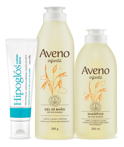 Kit Infantil Aveno Shampoo + Gel De Baño + Hipoglós 30g