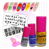 Kit Stamping 3 Esmaltes Fem Color 2 Placa Sello Deco Lefemme