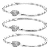 3 Pcs Plata Pulsera Corazón Encanto Serpiente Cadena