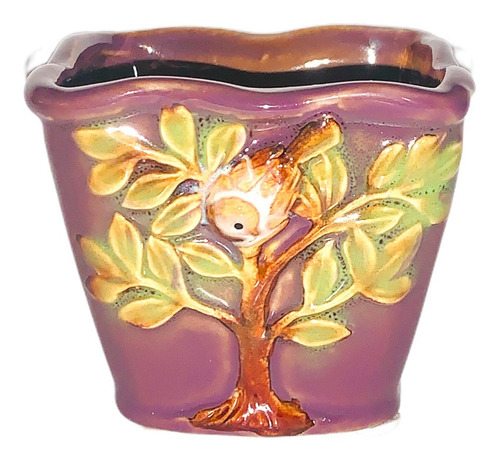 Maceta Decorativa Pajaritos Ceramica Con Relieve Modelo 3