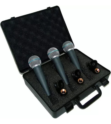 Pack 3 Microfonos Moon M59 Mano Dinamico Combo Mic Valija Color Negro