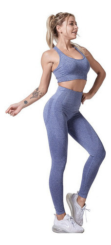 Leggings Push Up Sem Costura Para Mulheres + Top Academia