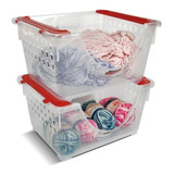 Kit X 2 Canastos Cesto Contenedor Apilable Organizador Plastico Encastrable Grande Colombraro