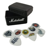 Caja Porta Púas Guitarra Amplificador Marshall + 5 Púas Rock