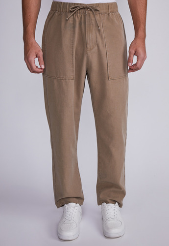 Pantalón Hombre Arena Gabardina Con Botón Sioux