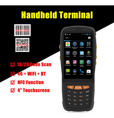Escáner Pda De Android 1d/2d/qr 4g De La Posición Del Bt De