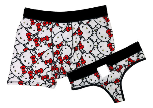 Duo Conjunto Para Pareja. Tanga Y Boxer Hello Kitty