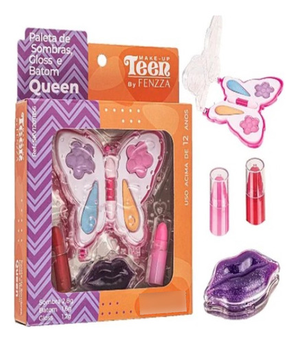 Maquiagem Infantil Teen Queen Paleta De Sombra Gloss Baton