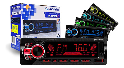 Auto Radio Roadstar 7 Cor Mp3 Player Fm Bluetooth Muda Pasta