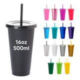 20 Vasos Con Popote Para Fiesta - Reutilizable ( 16 Oz )