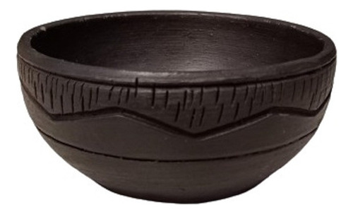 Cuenco Artesanal De Barro Ceramica Negra Tallada