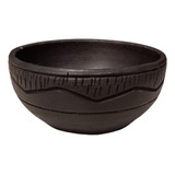 Cuenco Artesanal De Barro Ceramica Negra Tallada