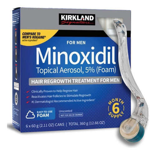 Minoxidil Kirkland 5% Foam 6 Meses + Dermaroller Foligain