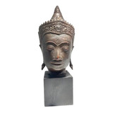 Antiguo Busto De Buda Hindu Original Madera C/ Bronceria