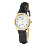 Reloj Q&q Qyq C169j104y Casual Cuero Mujer Dama + Estuche Color De La Correa Negro