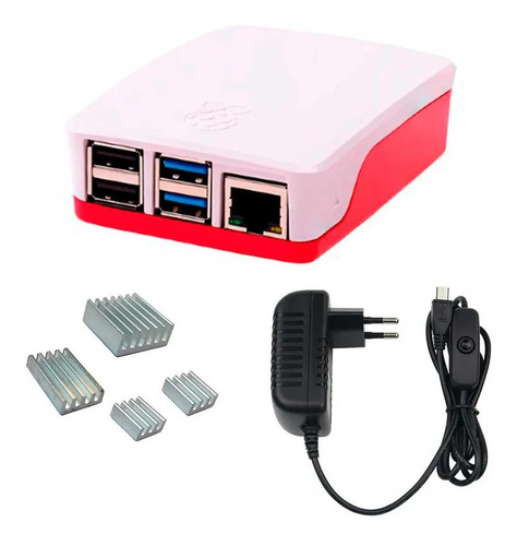 Fonte Usb-c + Case Oficial P/ Raspberry Pi4 + Dissipadores 