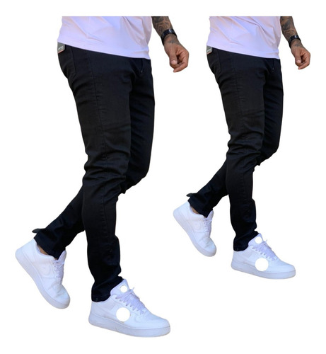 Kit 2 Calça Skinny Masculina Preta Jeans Com Lycra Frete Fre