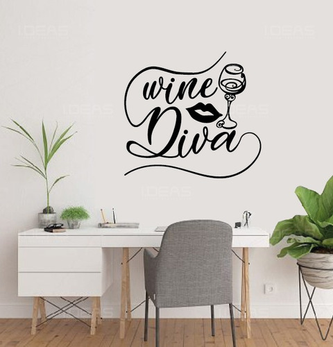 Vinilo Decorativo Frase Wine Diva Vino Copa Pegatina Sticker