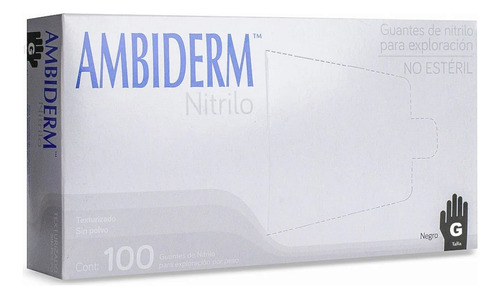 Guantes Nitrilo Negro Ambiderm Caja 100 Pz (libre De Latex)