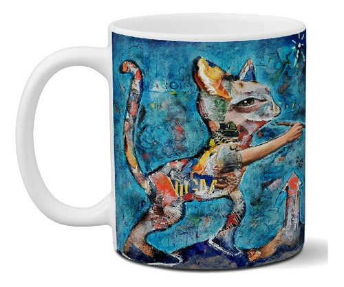 Taza De Cerámica Gato Diseño De Autor Exclusiva Premium Art8