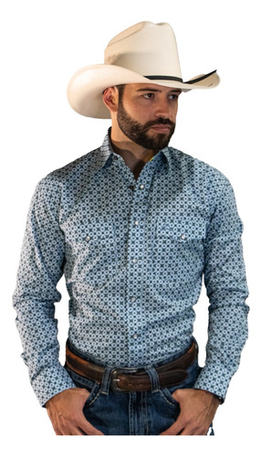 Camisa Vaquera Mosaico Celeste Con Marino Chh161