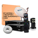 Kit Parabolica 4 Pontos 2 Receptor + Antena + Cabo + Lnbf